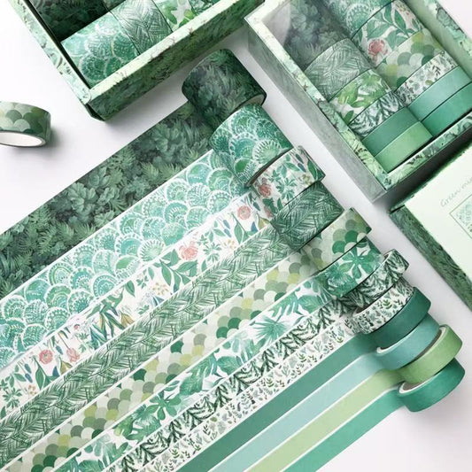 Washi Tape Set Green Collection 12 pcs rolls