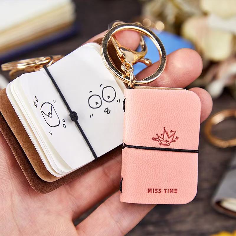 Mini PU Leather Journal Keychain Pendant Pocket Tiny Notebook