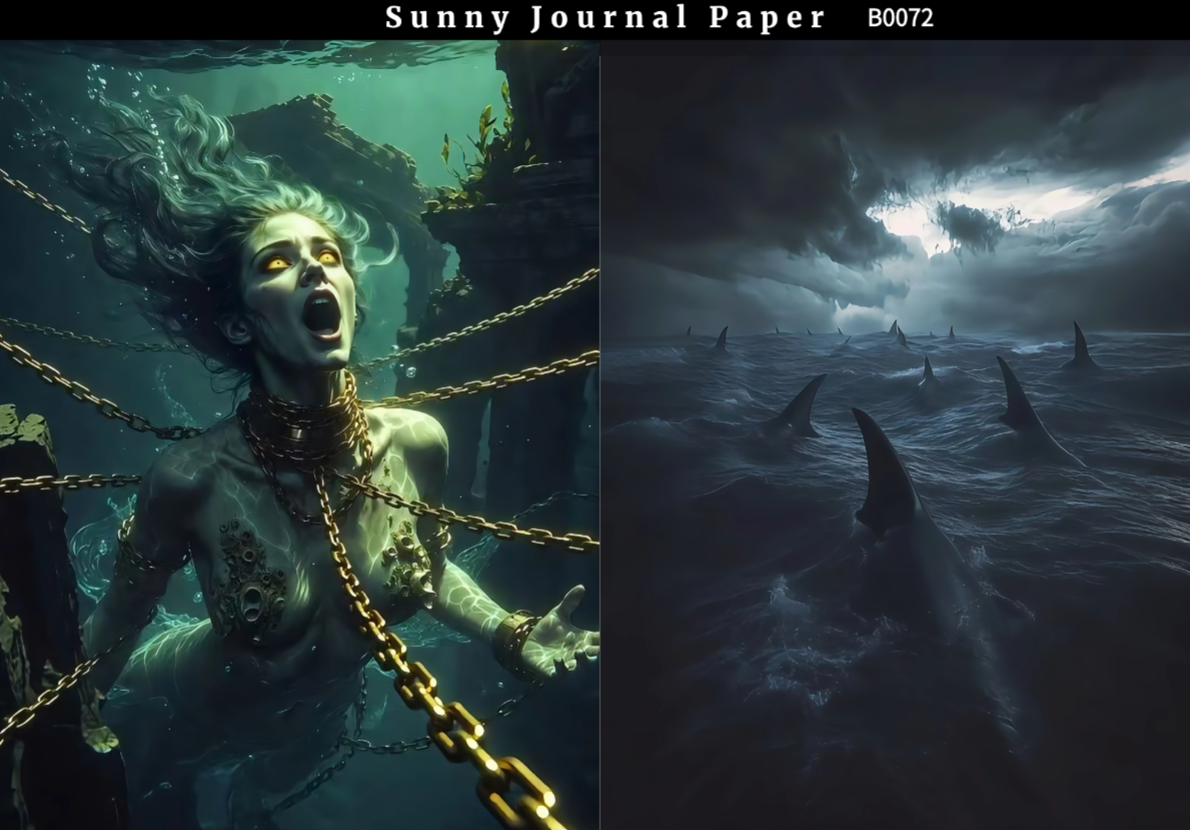 B0072-Dark Mermaid Paper A5 paper 10pcs no repeat