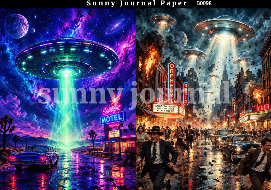 B0098--Comic UFO Scene Background A5 paper 10pcs no repeat