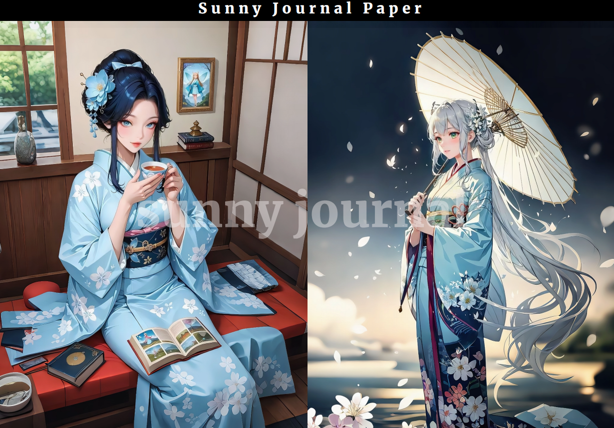 B0018-Japanese Kimono Anime Girls A5 Paper 10 pcs no repeat