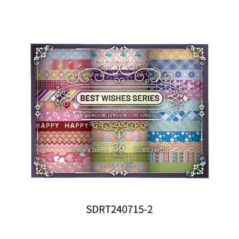 Washi Tape Vintage Heartfelt Series Black Gold Foil 36 Rolls 0.7cm