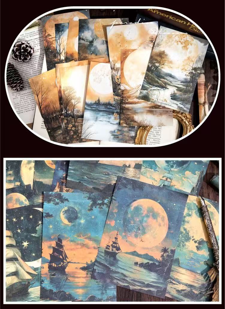 Moon and Boat Background Scrapbook Paper 30 Sheets Per Pack