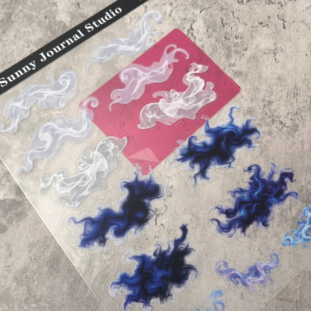 A0200--White&Blue Misty Haze PET Sticker 1 Pcs A5 Size