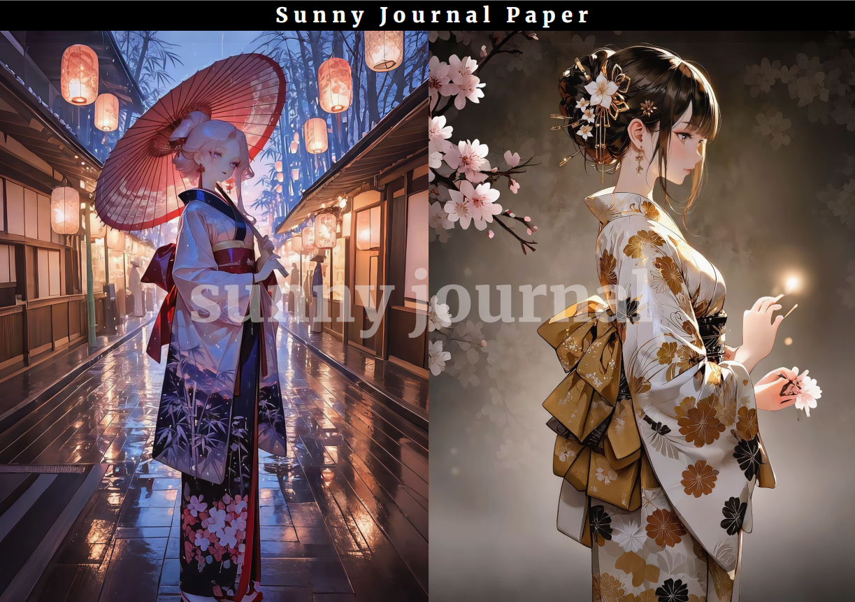B0018-Japanese Kimono Anime Girls A5 Paper 10 pcs no repeat