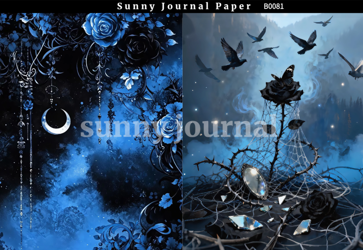 B0081-Black& Blue Gothic Aesthetics A5 paper 10pcs no repeat