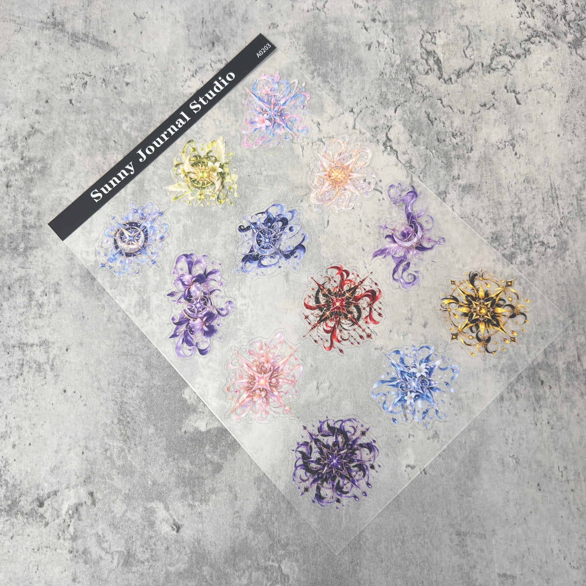 A0203--Flower Starburst PET Sticker 1 Pcs A5 Size