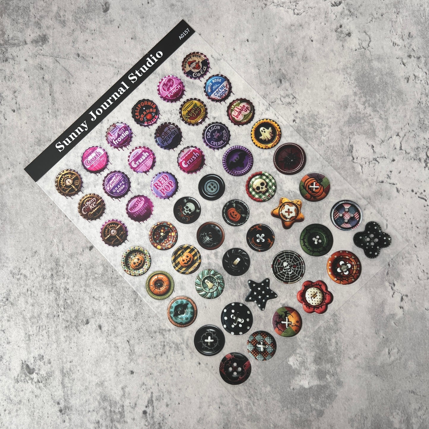 A0157--Creep Holloween Buttons PET Sticker 1 Pcs A5 Size