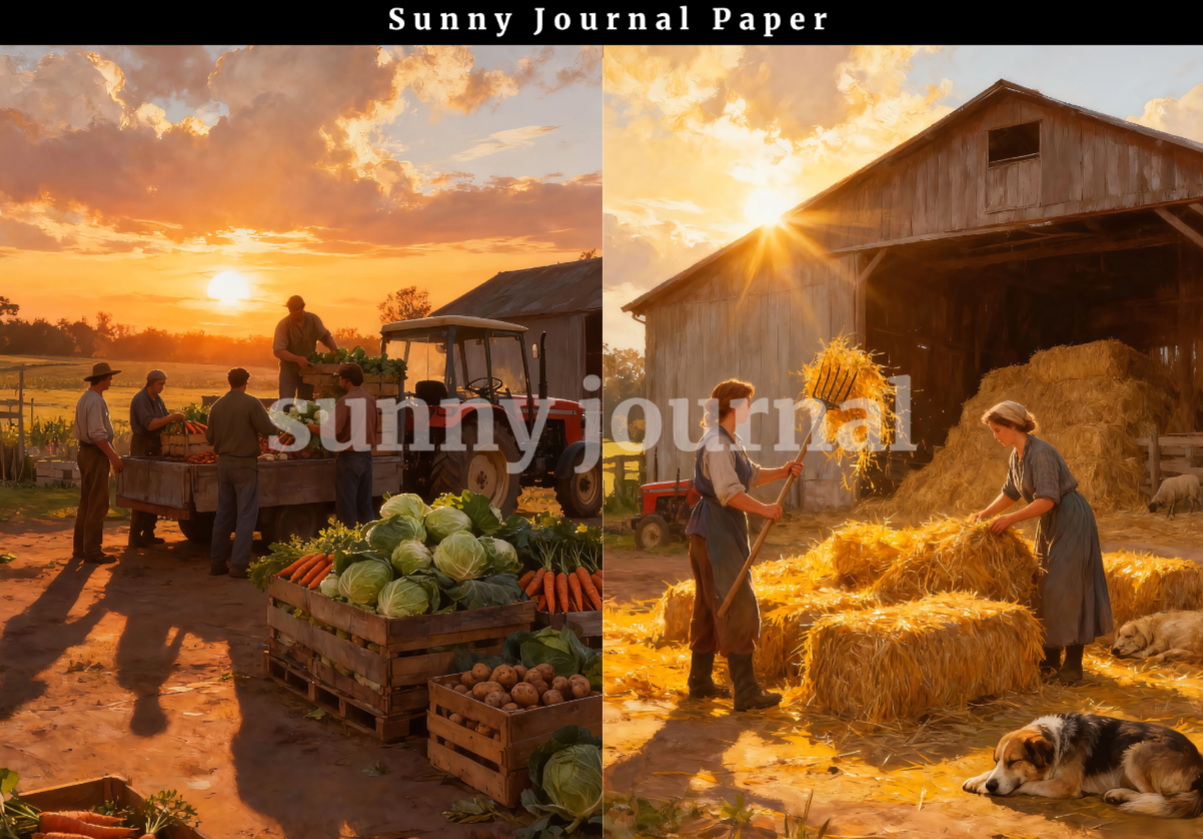 B0027-Autumn Harvest Farm 20 images A5 paper no repeat
