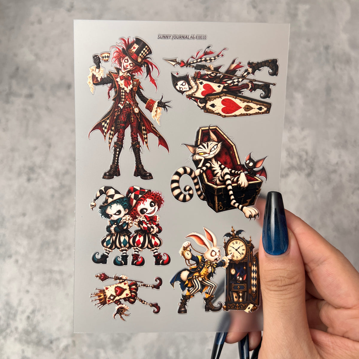 E0010--Mad Hatter&Cat  3D Embossed Sticker 1 Pcs A6 Size 10X15cm=4x6inch