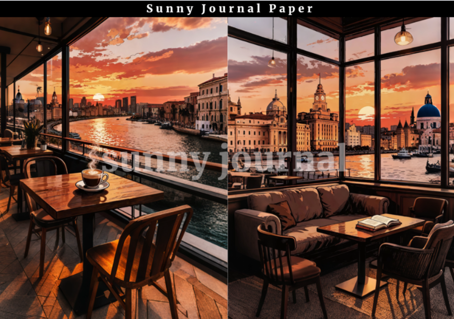 B0057-Coffee Shop Scenery Paper A5 paper 10pcs no repeat