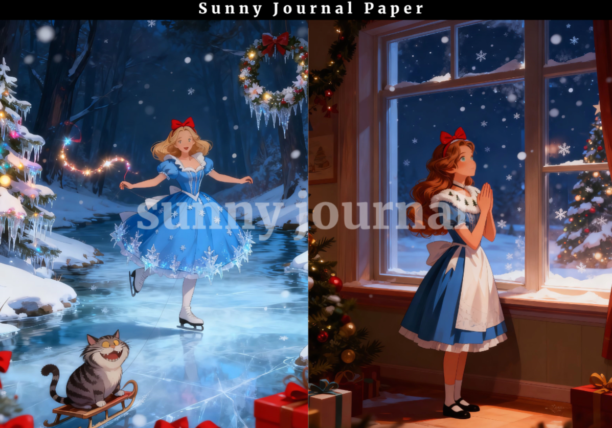 B0032- Christmas Alice 20 images A6 paper no repeat