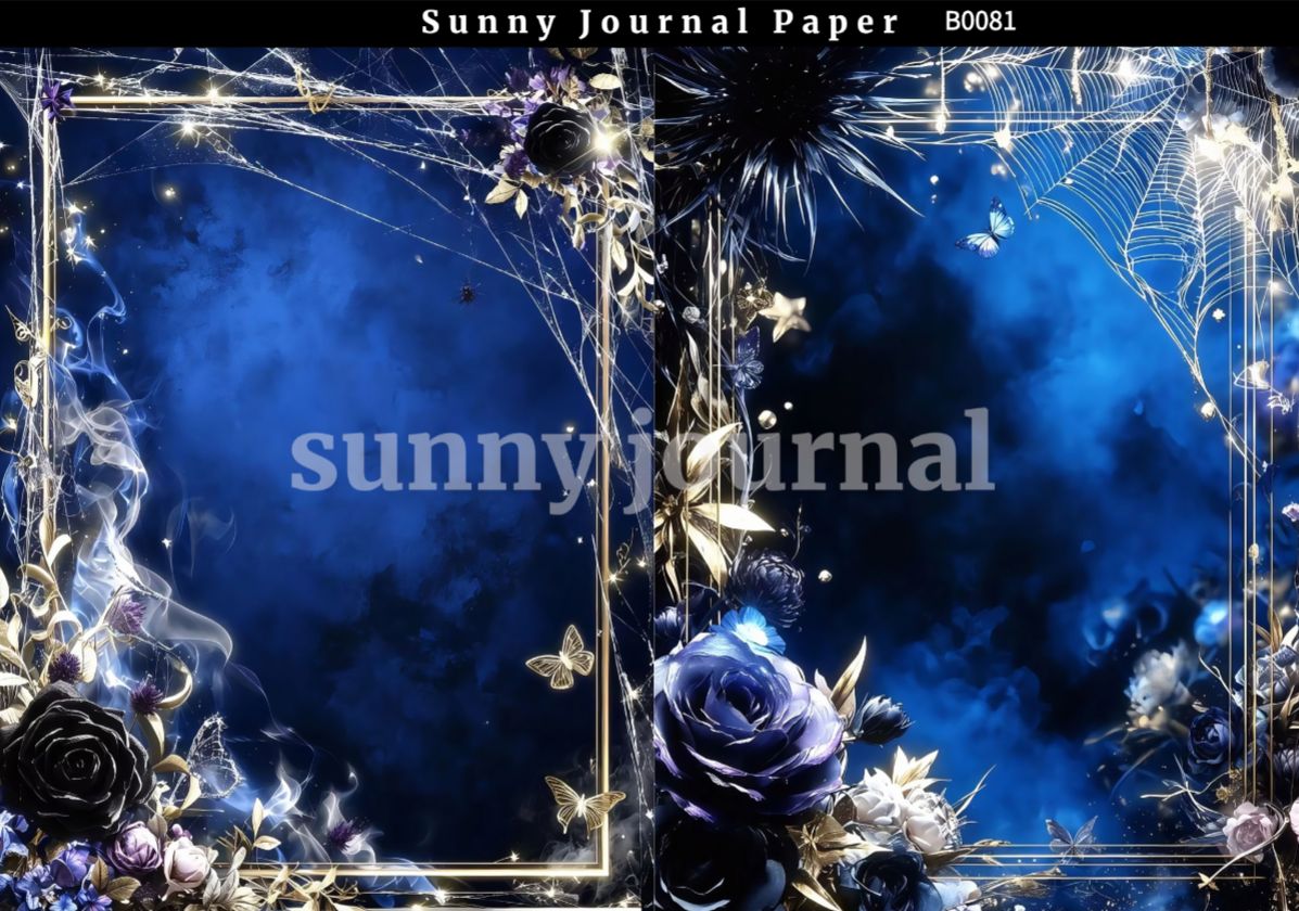 B0081-Black& Blue Gothic Aesthetics A5 paper 10pcs no repeat