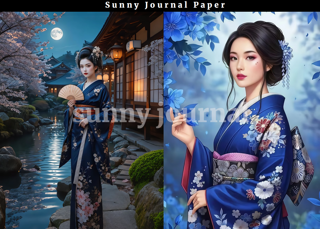 B0017-Japanese Geisha Kimono Girls A5 Paper 10 pcs no repeat