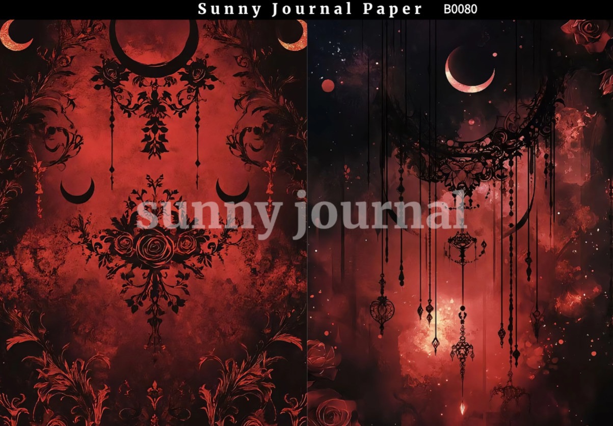 B0080-Black& Red Gothic Aesthetics A5 paper 10pcs no repeat