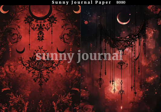 B0080-Black& Red Gothic Aesthetics A5 paper 10pcs no repeat