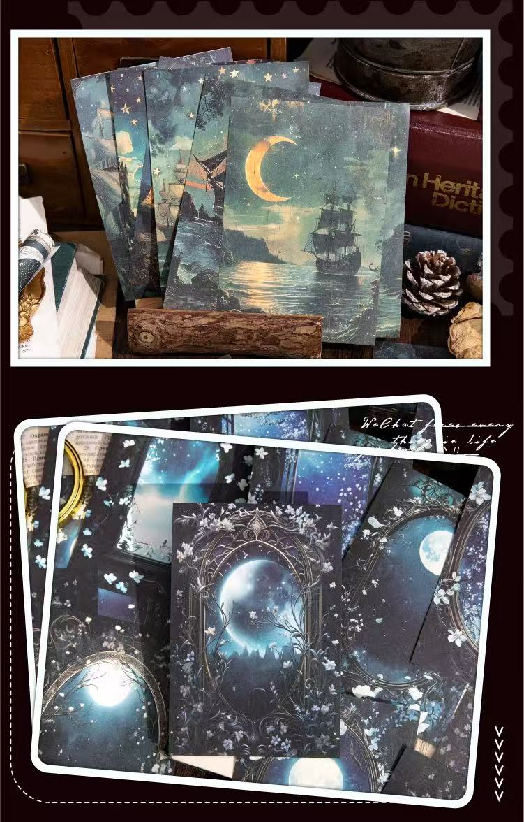 Moon and Boat Background Scrapbook Paper 30 Sheets Per Pack