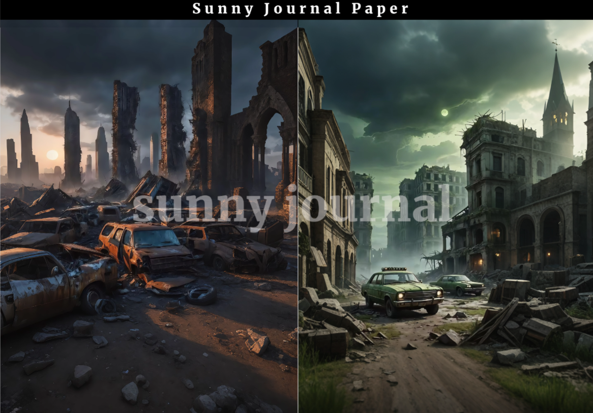 B0048-Ruined city at the end of the world Background A5 paper 10pcs no repeat