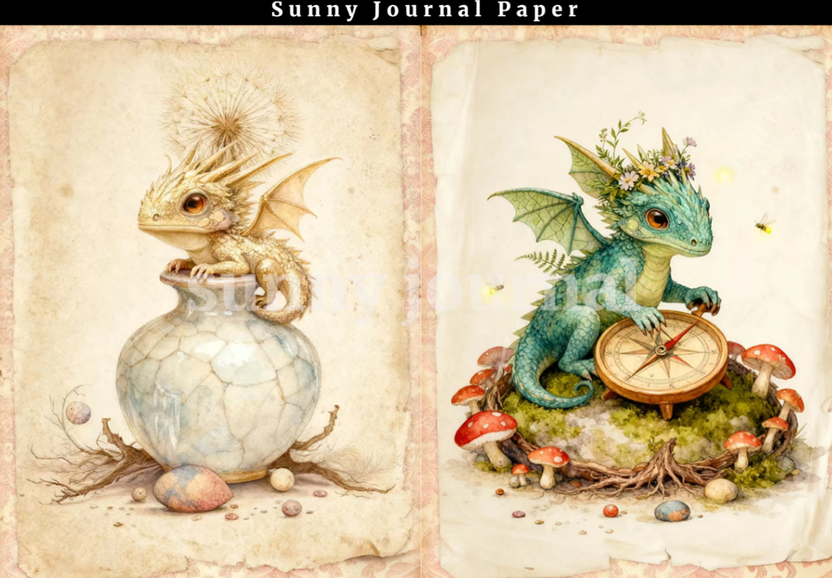 B0022-Vintage Dragon baby A5 paper no repeat