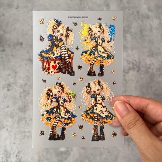 E002--Steampunk Alice 3D Embossed Sticker 1 Pcs A6 Size 10X15cm=4x6inch