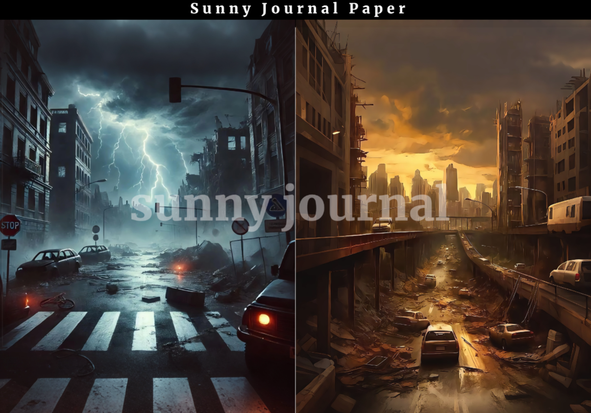B0048-Ruined city at the end of the world Background A5 paper 10pcs no repeat