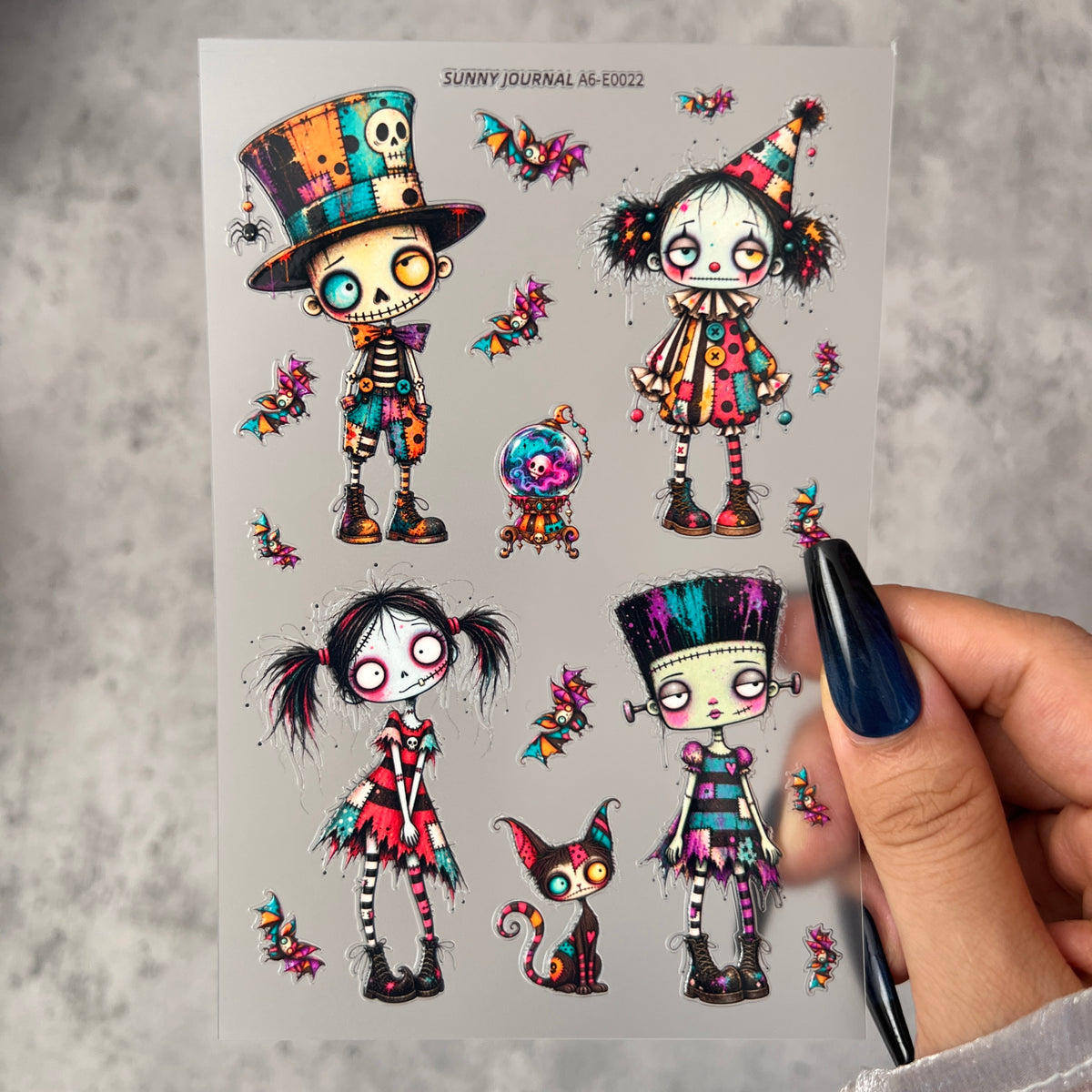 E0022--Colorful Spooky Monster Doll 3D Embossed Sticker 1 Pcs A6 Size 10X15cm=4x6inch