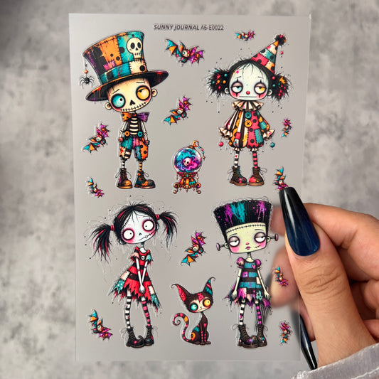 E0022--Colorful Spooky Monster Doll 3D Embossed Sticker 1 Pcs A6 Size 10X15cm=4x6inch
