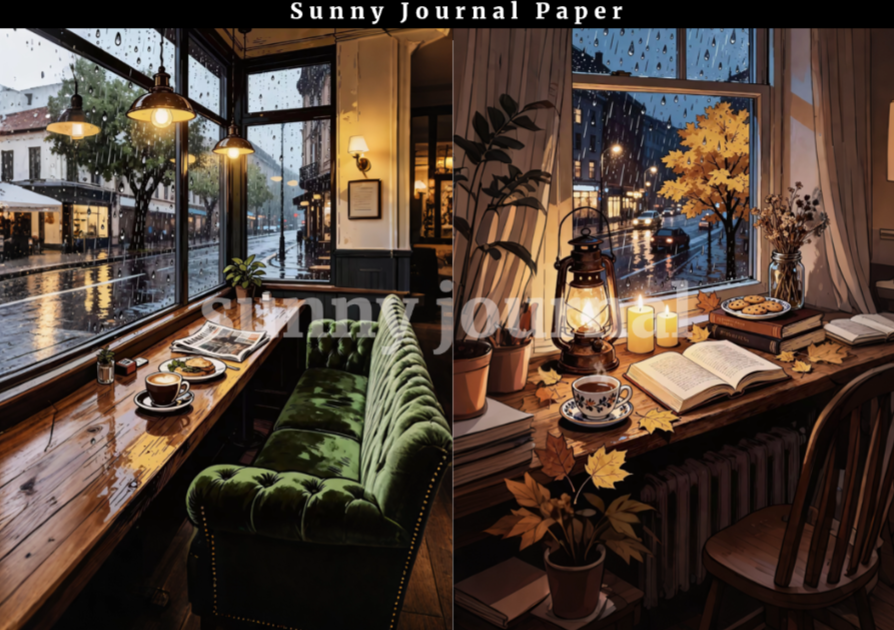 B0057-Coffee Shop Scenery Paper A5 paper 10pcs no repeat
