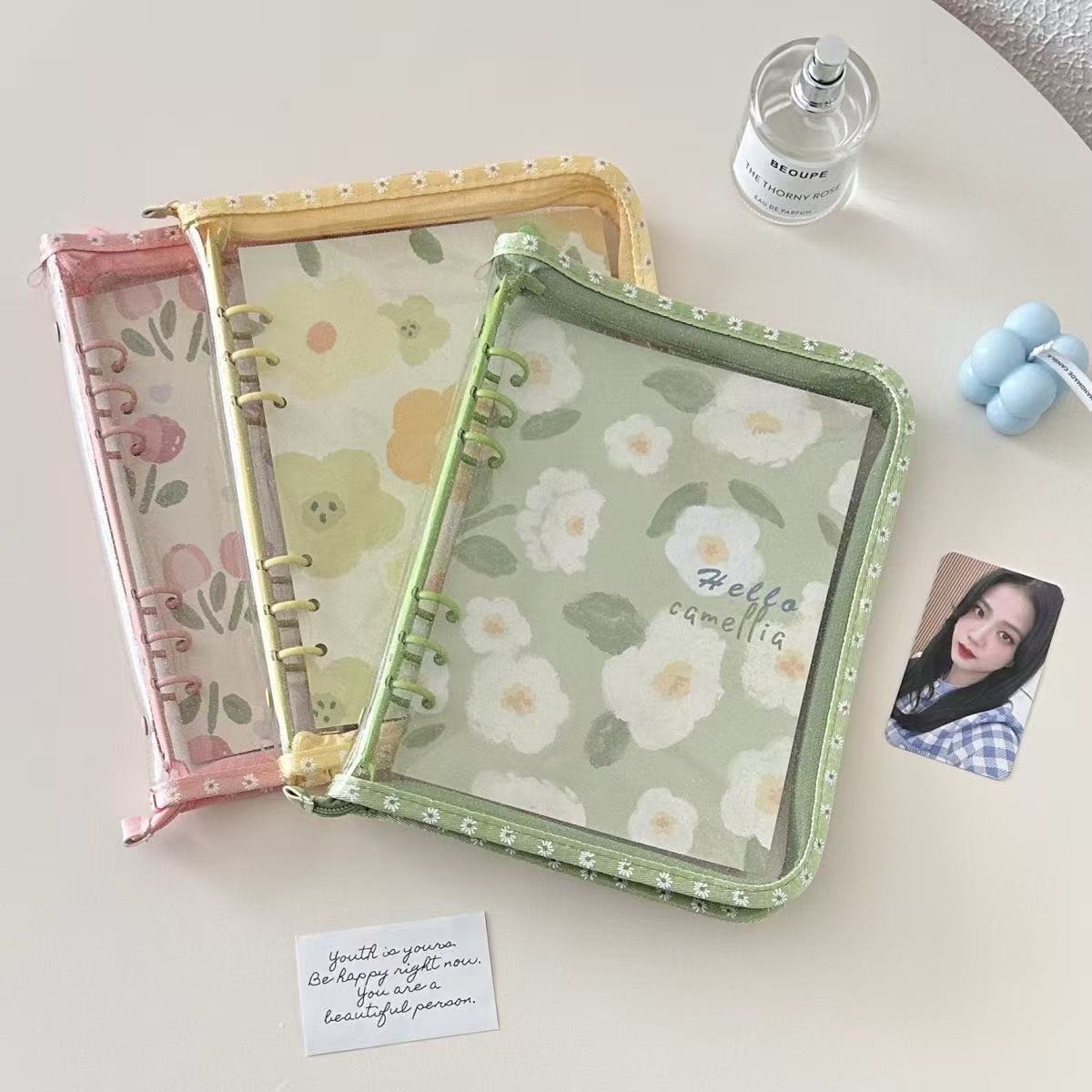 A5 Glitter Clear Binder ATC Storage Bag With Flower Pattern Border*not contain insert pages