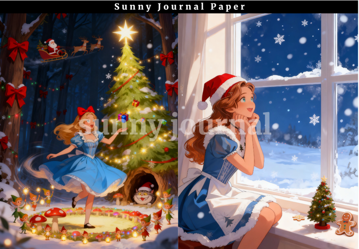 B0032- Christmas Alice 20 images A6 paper no repeat