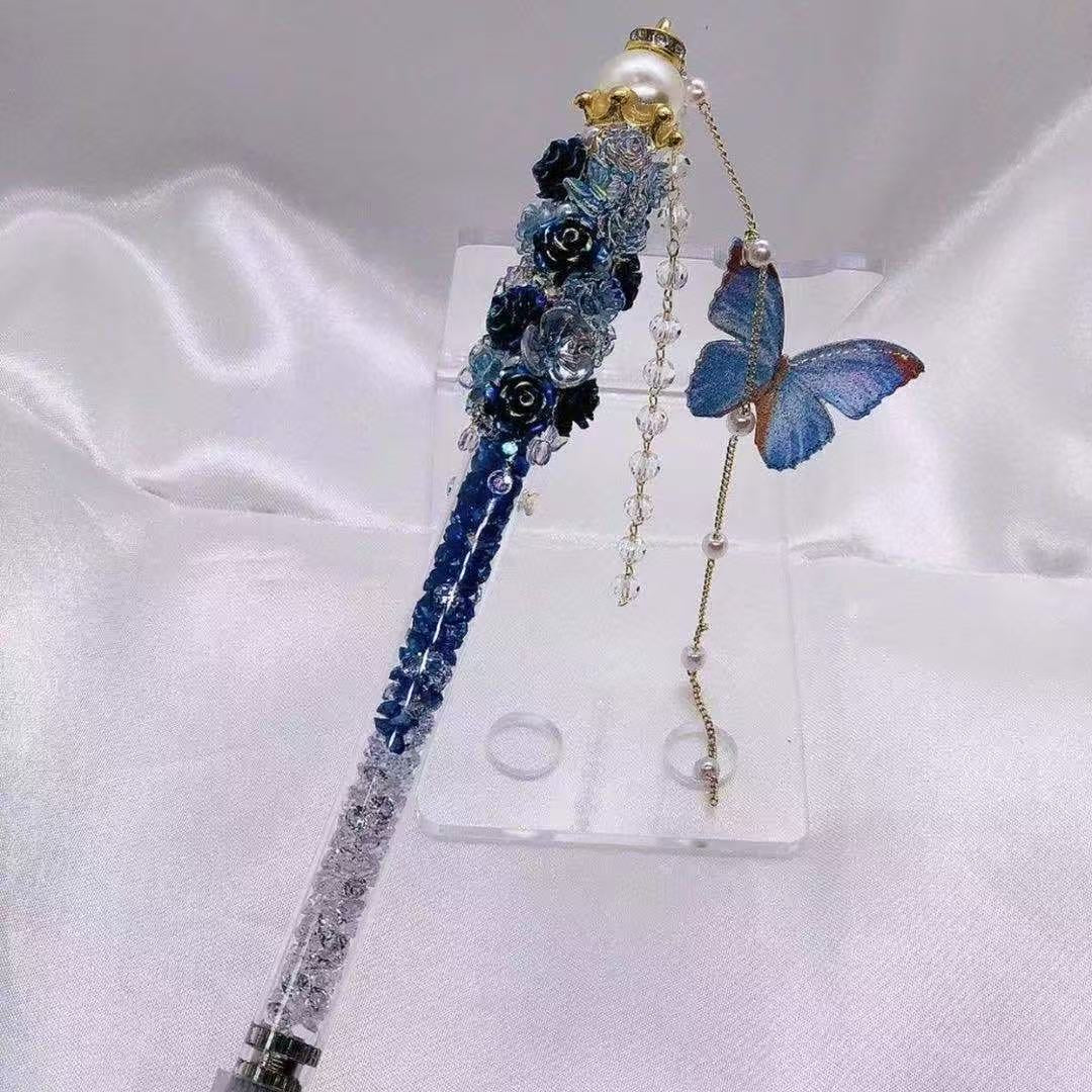 Handmade Blue rose, butterfly and pearl Carving Knife Pen Cutter for Journaling