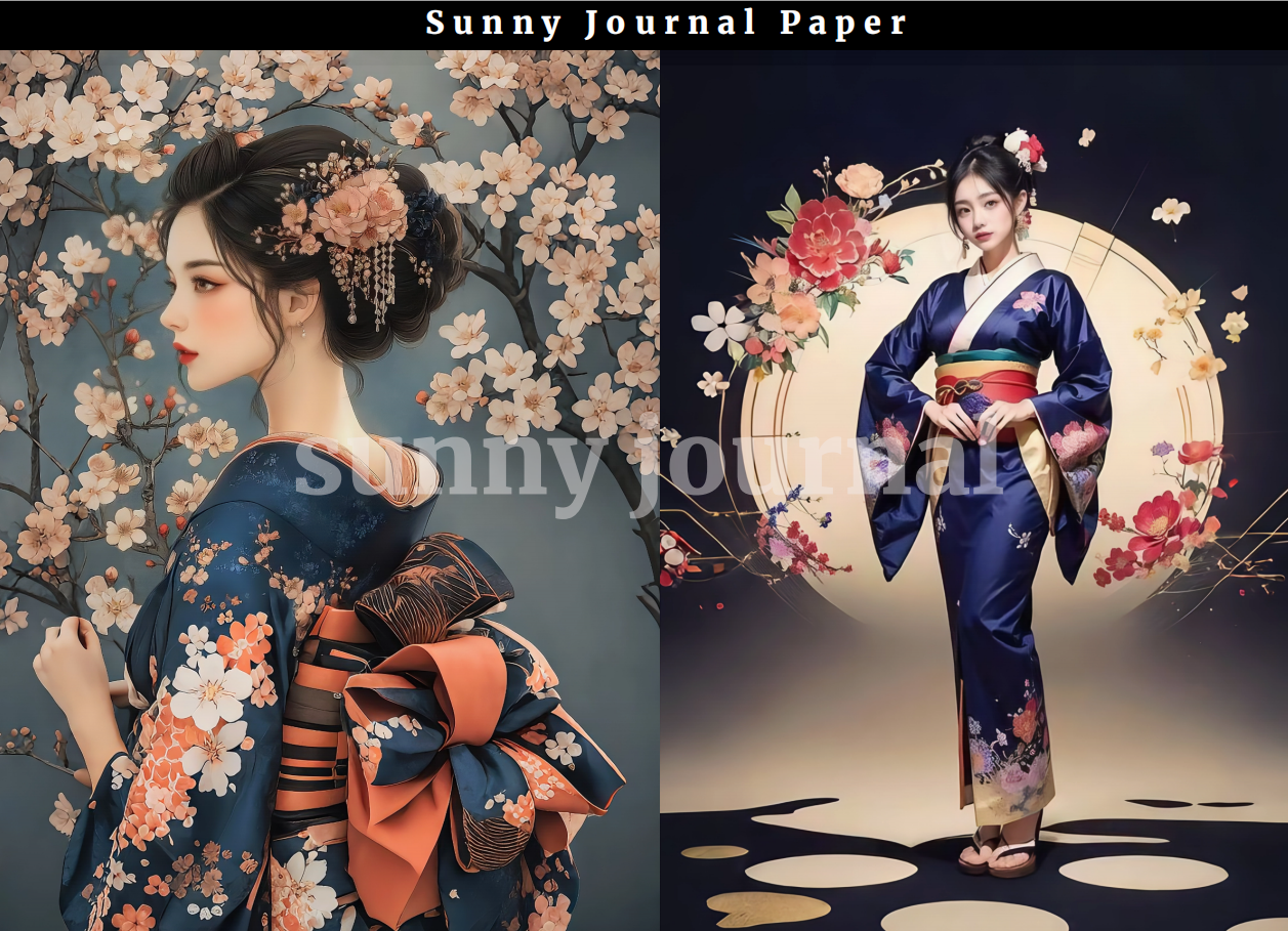 B0017-Japanese Geisha Kimono Girls A5 Paper 10 pcs no repeat