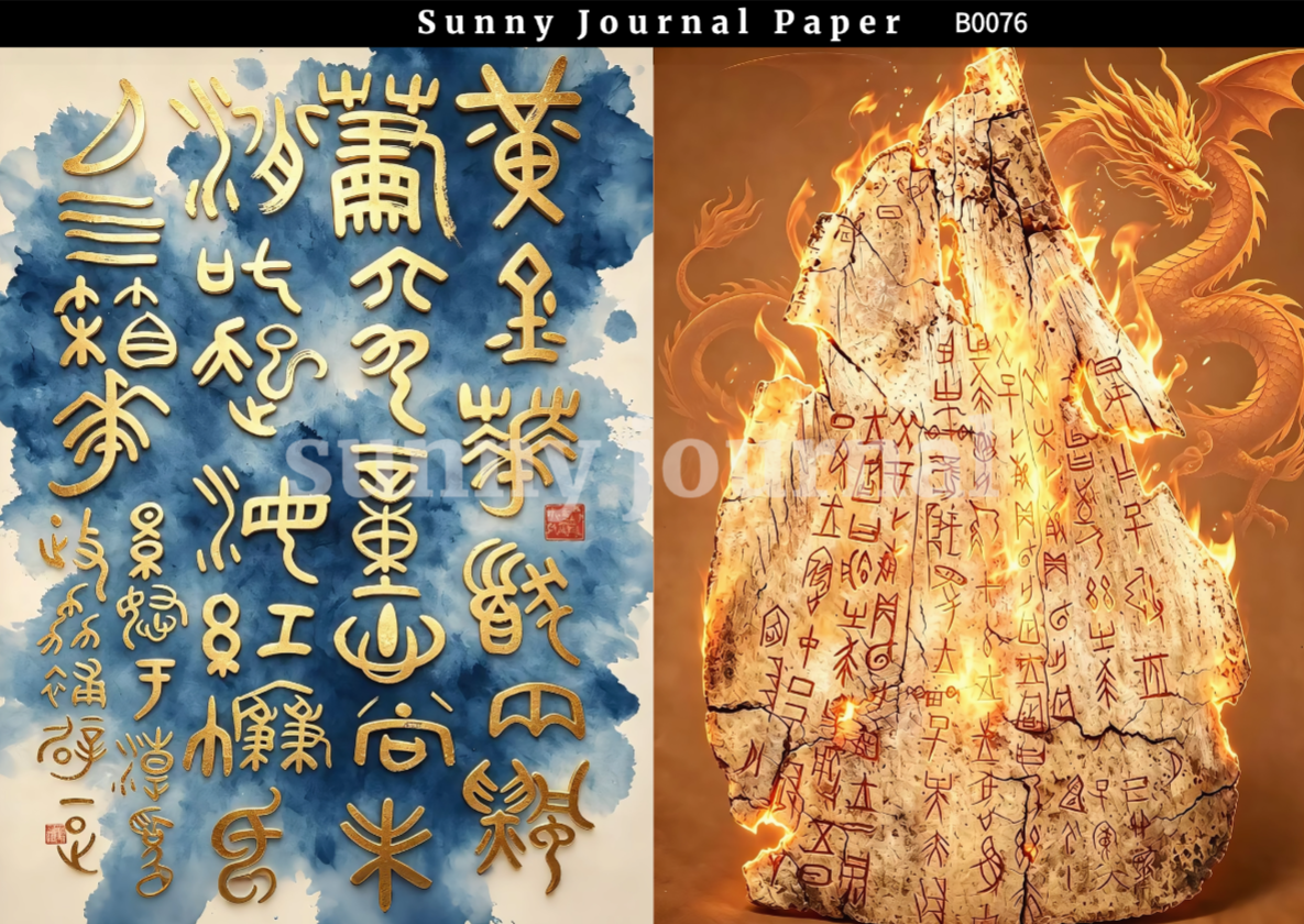 B0076- Ancient Hieroglyph & Oracle Bone Script Paper A5 paper 10pcs no repeat