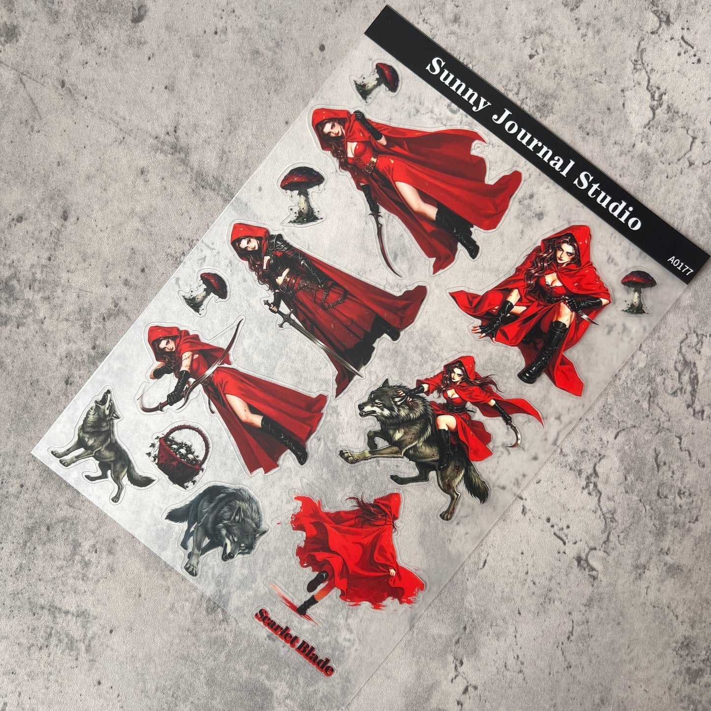 A0177--Gothic Evil Red Hood PET Sticker 1 Pcs A5 Size
