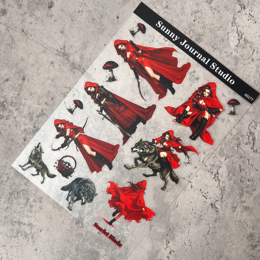 A0177--Gothic Evil Red Hood PET Sticker 1 Pcs A5 Size