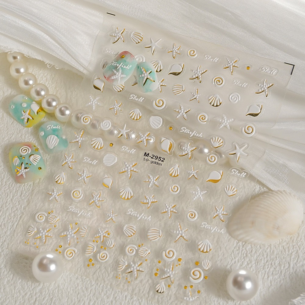 Mini Iridescent Ocean Seashell/JellyFish/Seastar Embossed 3D Sticker