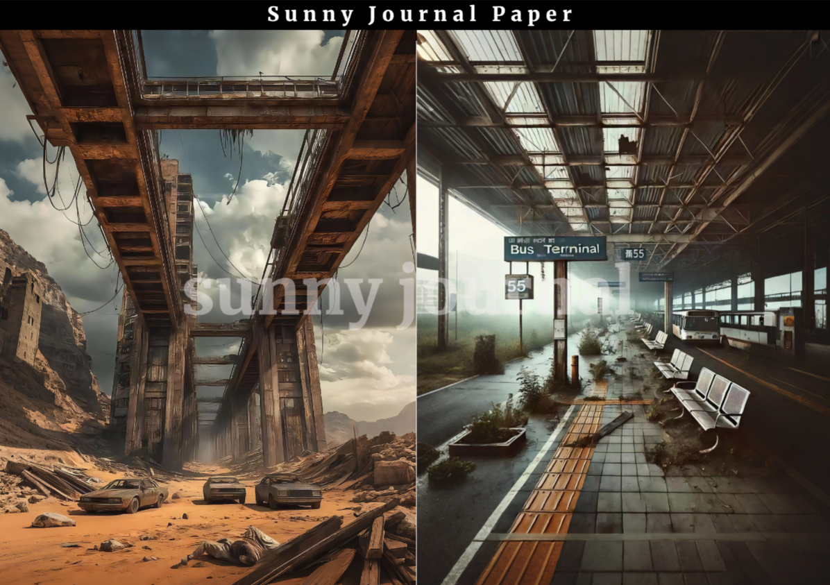 B0048-Ruined city at the end of the world Background A5 paper 10pcs no repeat