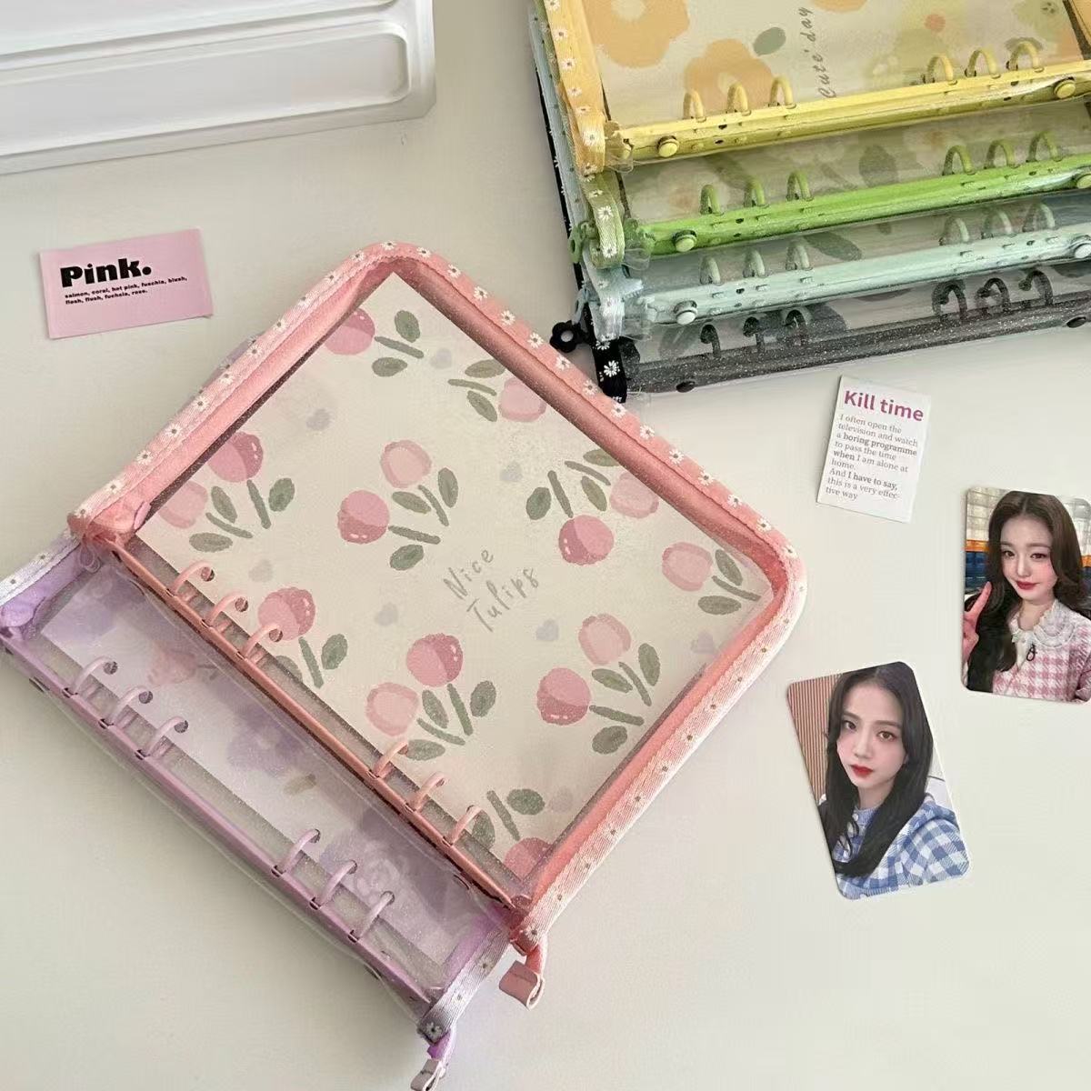 A5 Glitter Clear Binder ATC Storage Bag With Flower Pattern Border*not contain insert pages