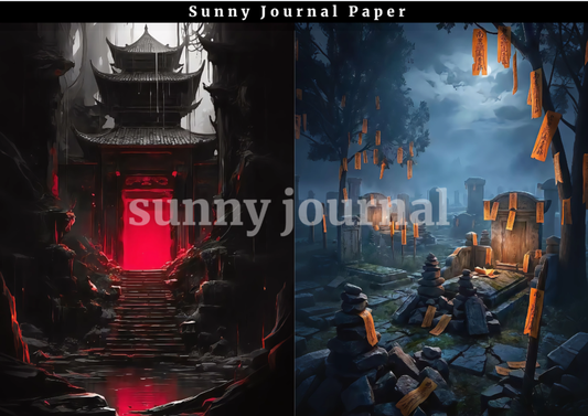 B0049-Traditional Scary Red Moon Chinese-style Horror Background A5 paper 10pcs no repeat