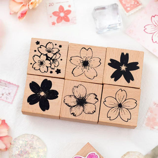 Sakura Cherry Wooden Stamp Set 6pcs For Journal