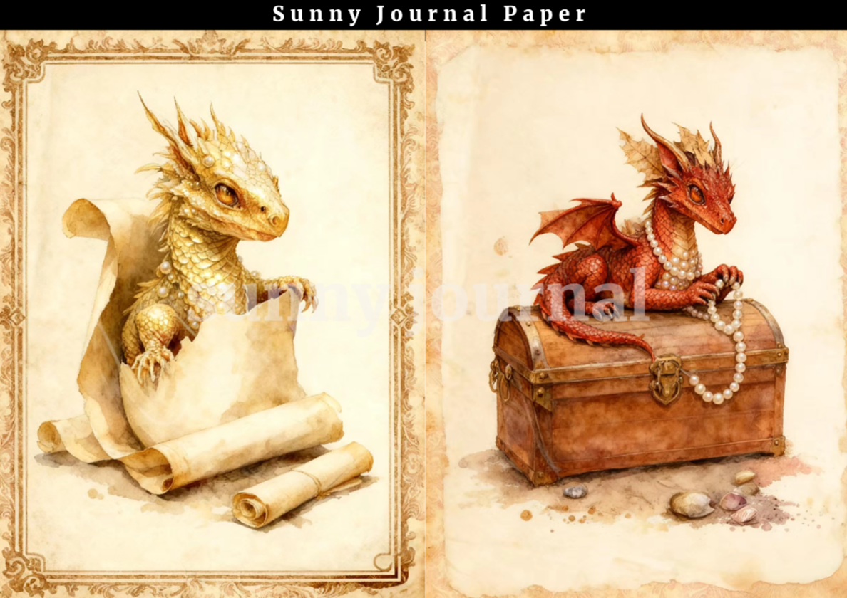 B0022-Vintage Dragon baby A5 paper no repeat