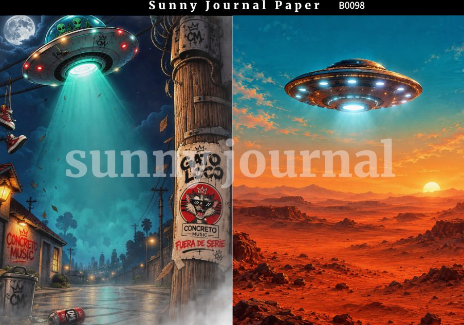 B0098--Comic UFO Scene Background A5 paper 10pcs no repeat