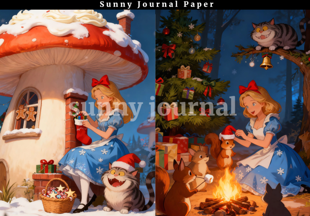 B0032- Christmas Alice 20 images A6 paper no repeat