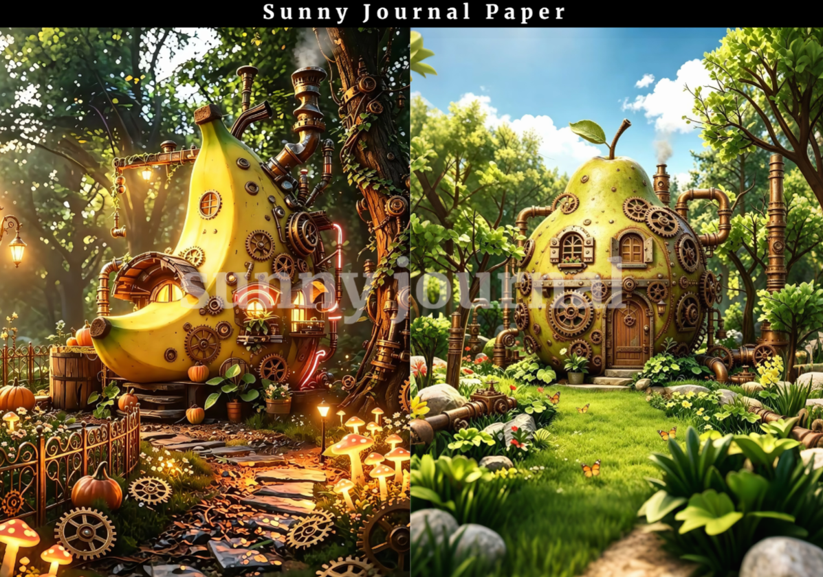 B0053-Steampunk Fruit House A5 paper 10pcs no repeat