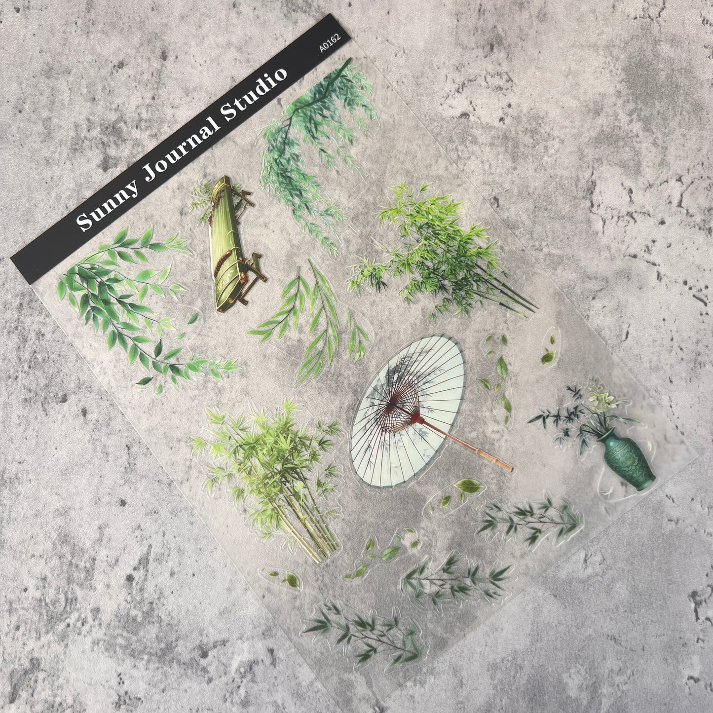 A0162--Chinese Traditional Green Willow trees & Banboo PET Sticker 1 Pcs A5 Size