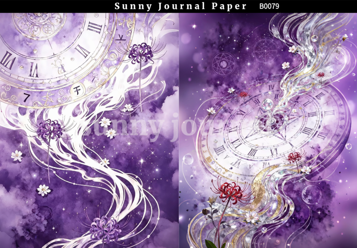 B0079-Mystery Purple Spider Lily & Time Clock A5 paper 10pcs no repeat