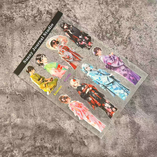 A0063--Japan Kimono Girls PET Sticker 1 Pcs A5 Size