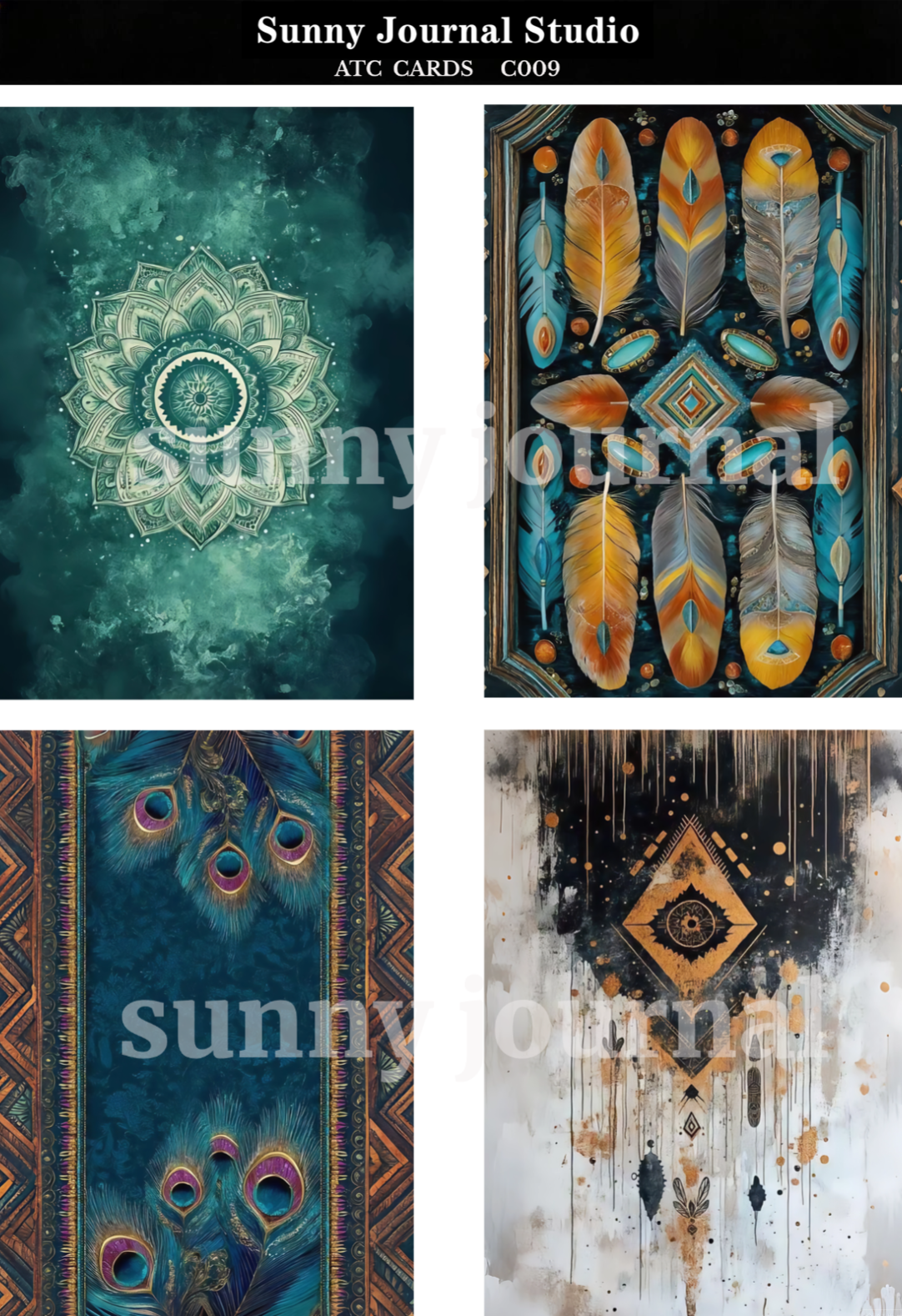 C009-Boho Style ATC Cards 20 iamges 300GSM Paper Card / Self-cut Required