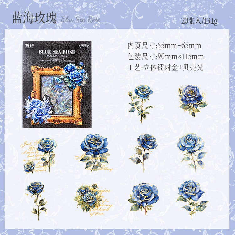 Icy‑Crystal Rose PET Gold‑Foil Sticker Pack