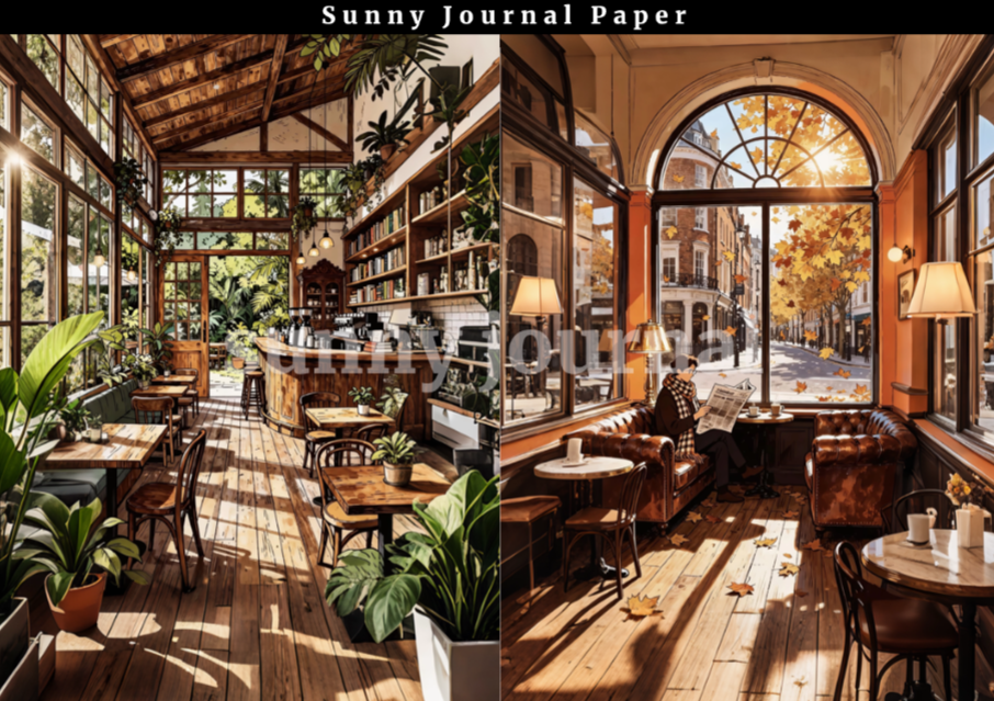 B0057-Coffee Shop Scenery Paper A5 paper 10pcs no repeat